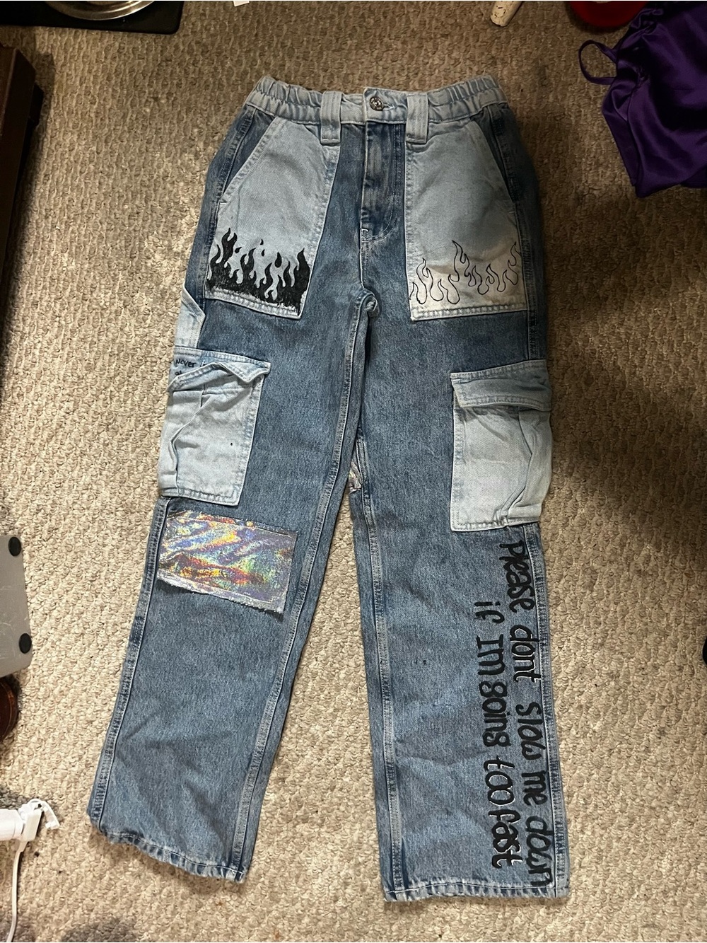 Light Blue Women’s Patchwork Flame Jeans